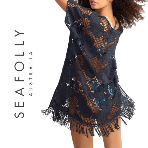 Anthropologie Seafolly Navy Mesh Kaftan - Picture 1 of 11